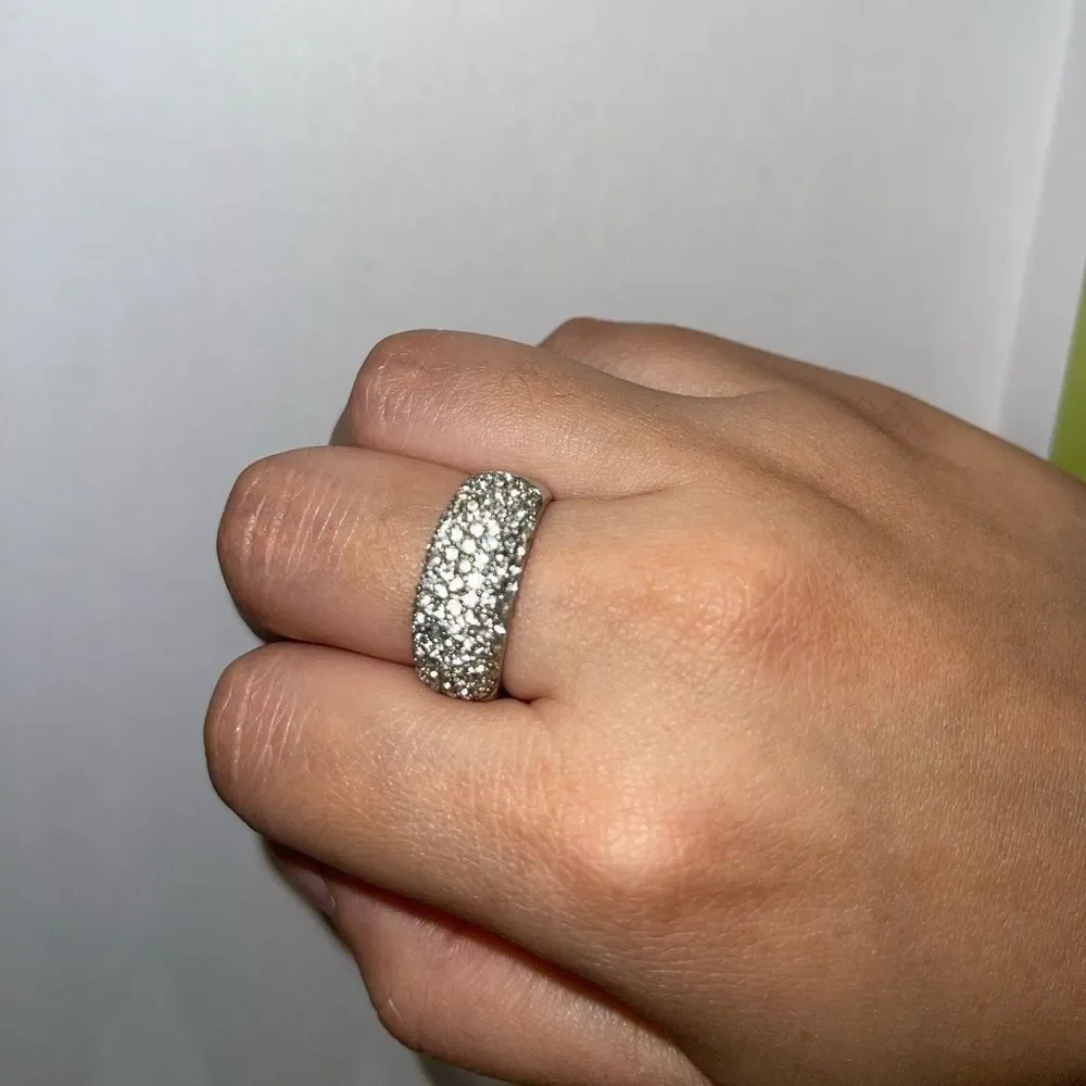 Costume silver tone chunky Cz cluster pave ring